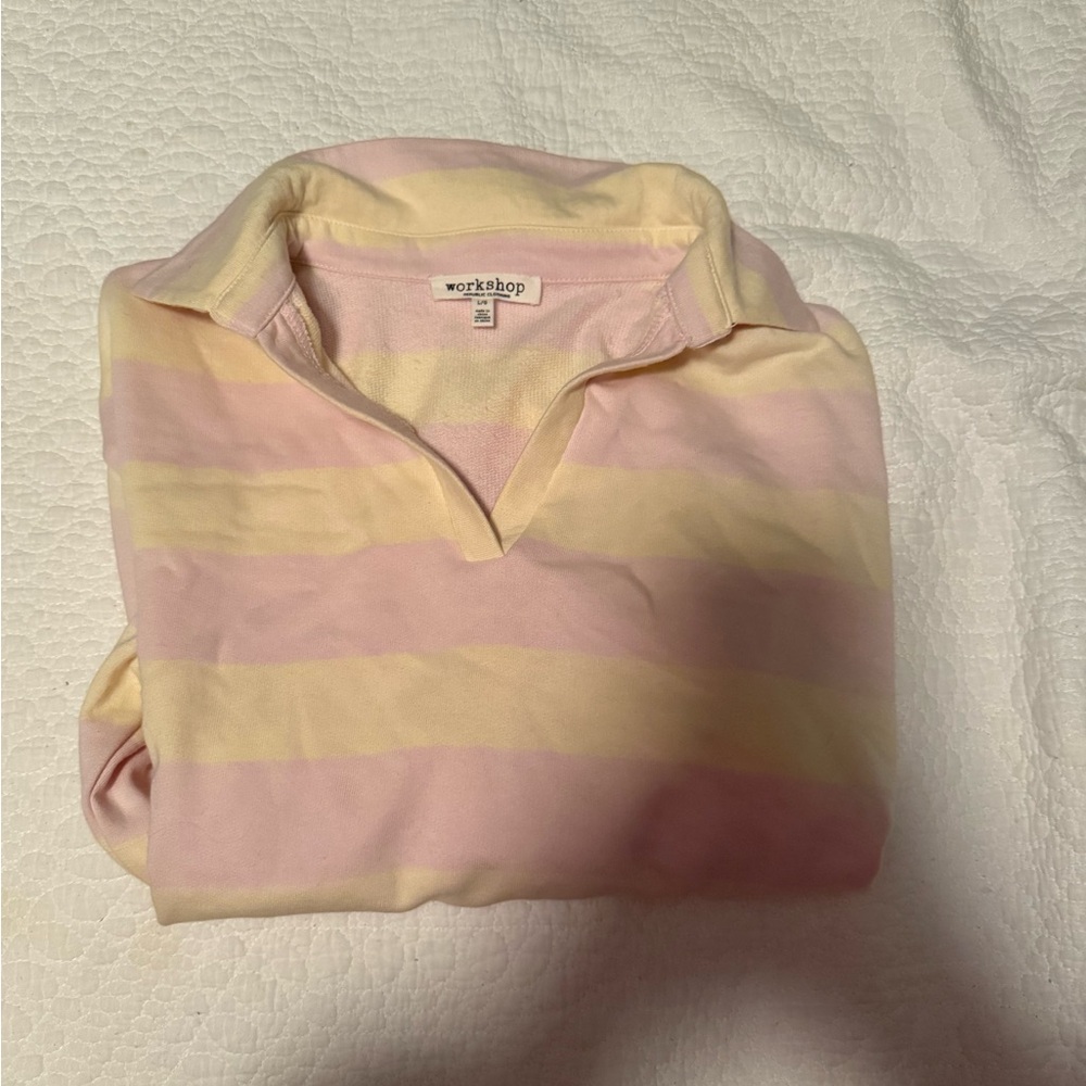 Cropped Pink and Yellow Striped Polo sweater